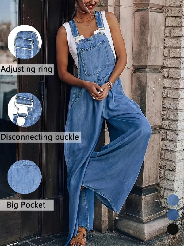 Women's Denim-Effect Overalls