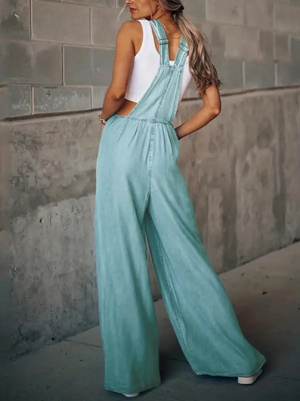 Women's Denim-Effect Overalls