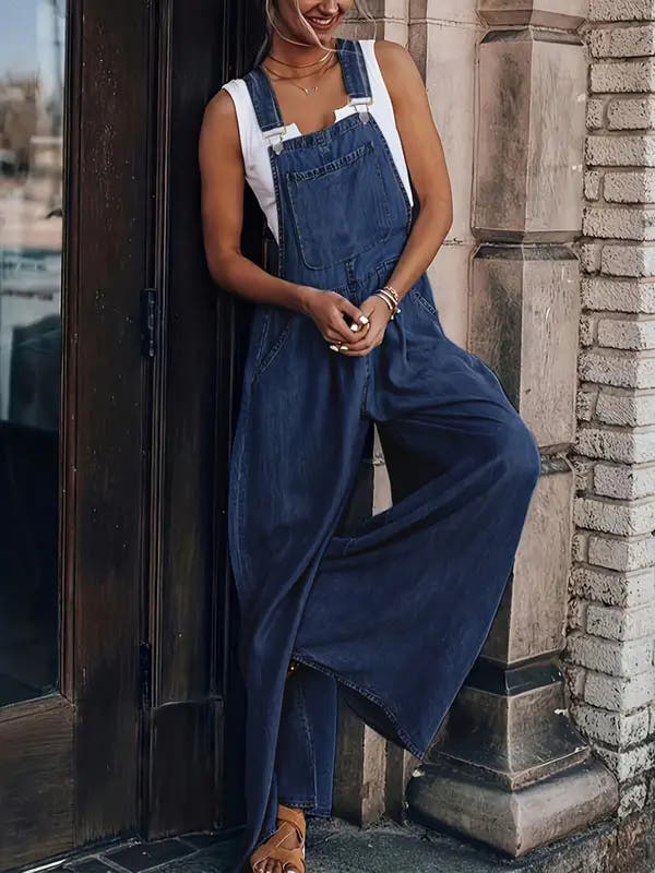 Women's Denim-Effect Overalls